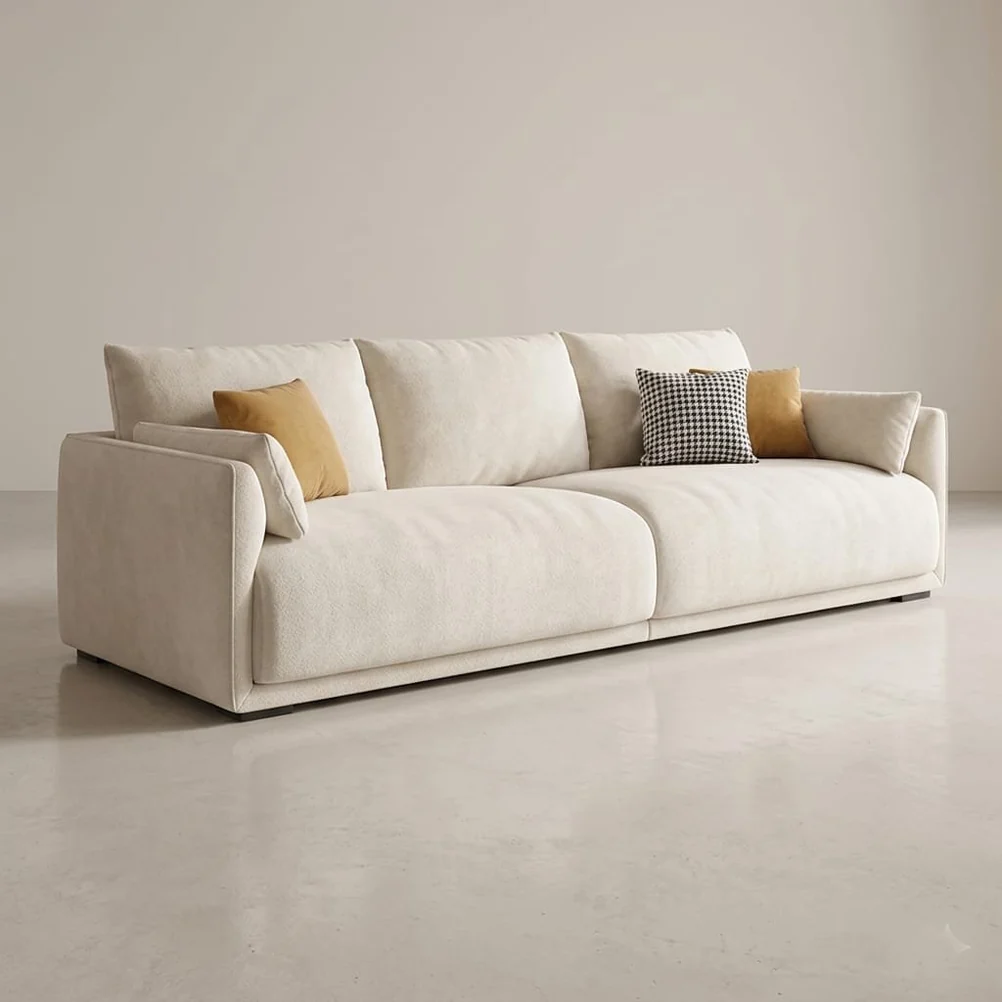 3 Seater Sofa Set with 1 Seater Chair & Ottoman | Modern Luxury Sofa Set for Living Room | Premium Fabric Upholstered Sofa with Cushioned Seating | Wooden Star Furniture view 6
