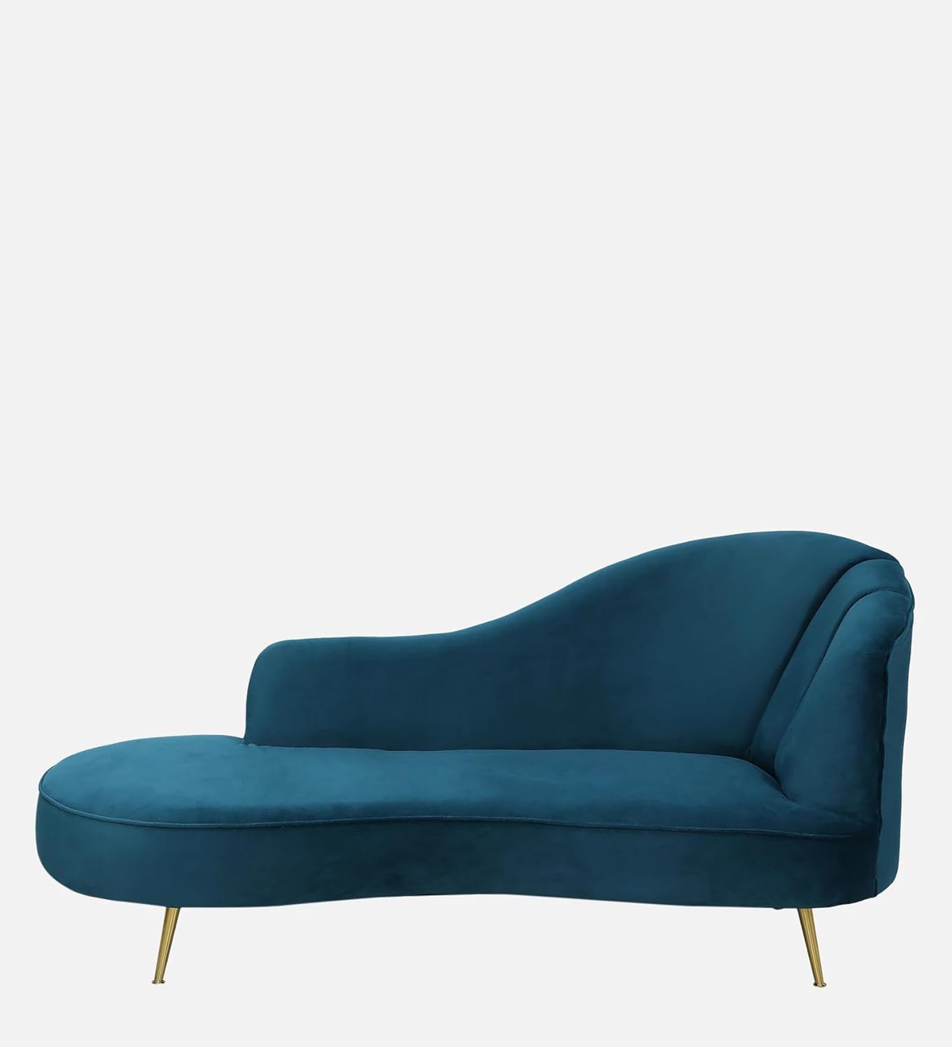 Luxury Teal Blue Velvet Chaise Lounge Sofa | Modern Curved 2 Seater Sofa with Wave Backrest, Plush Upholstery & Gold Metal Legs view 2