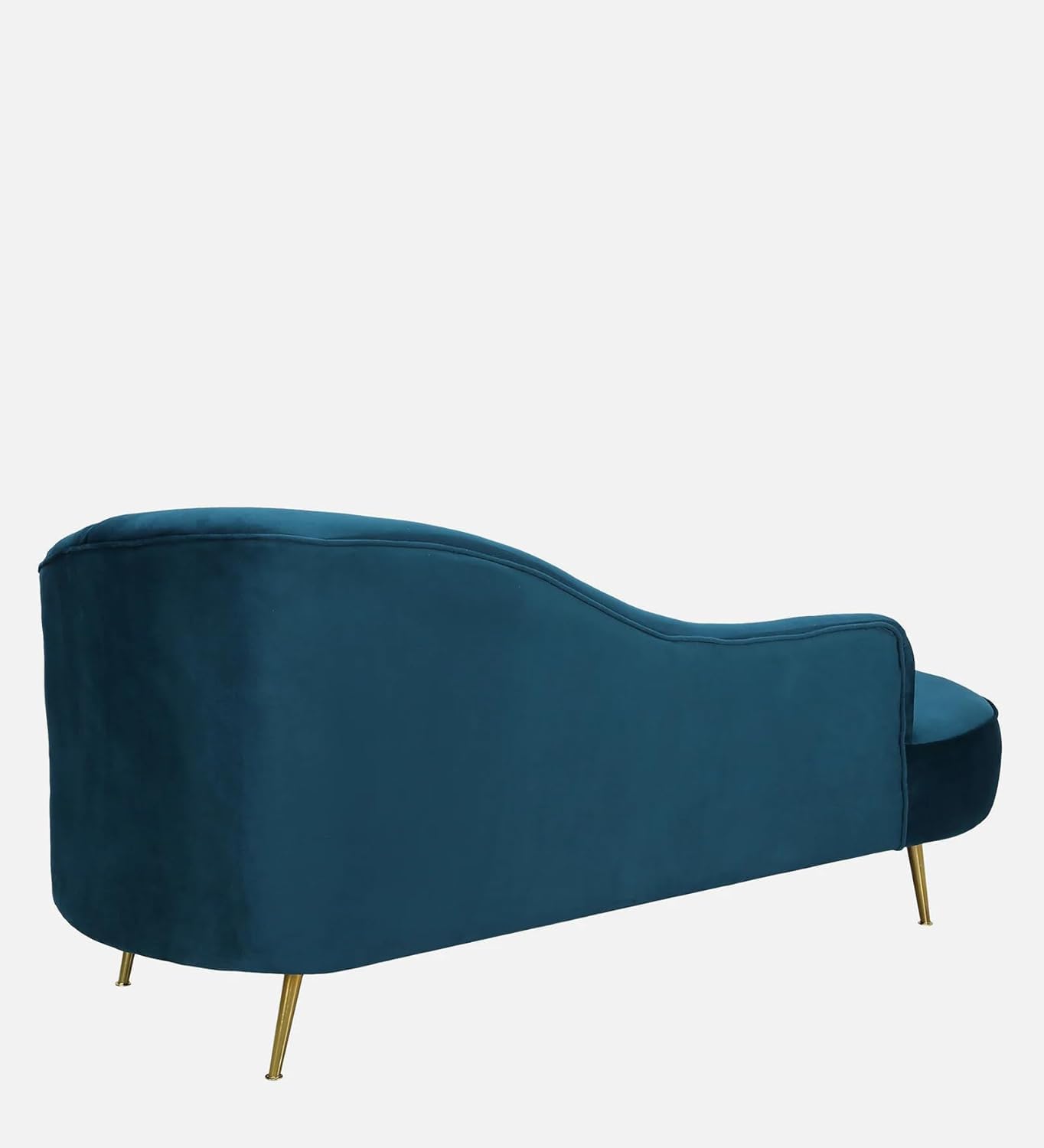 Luxury Teal Blue Velvet Chaise Lounge Sofa | Modern Curved 2 Seater Sofa with Wave Backrest, Plush Upholstery & Gold Metal Legs view 3